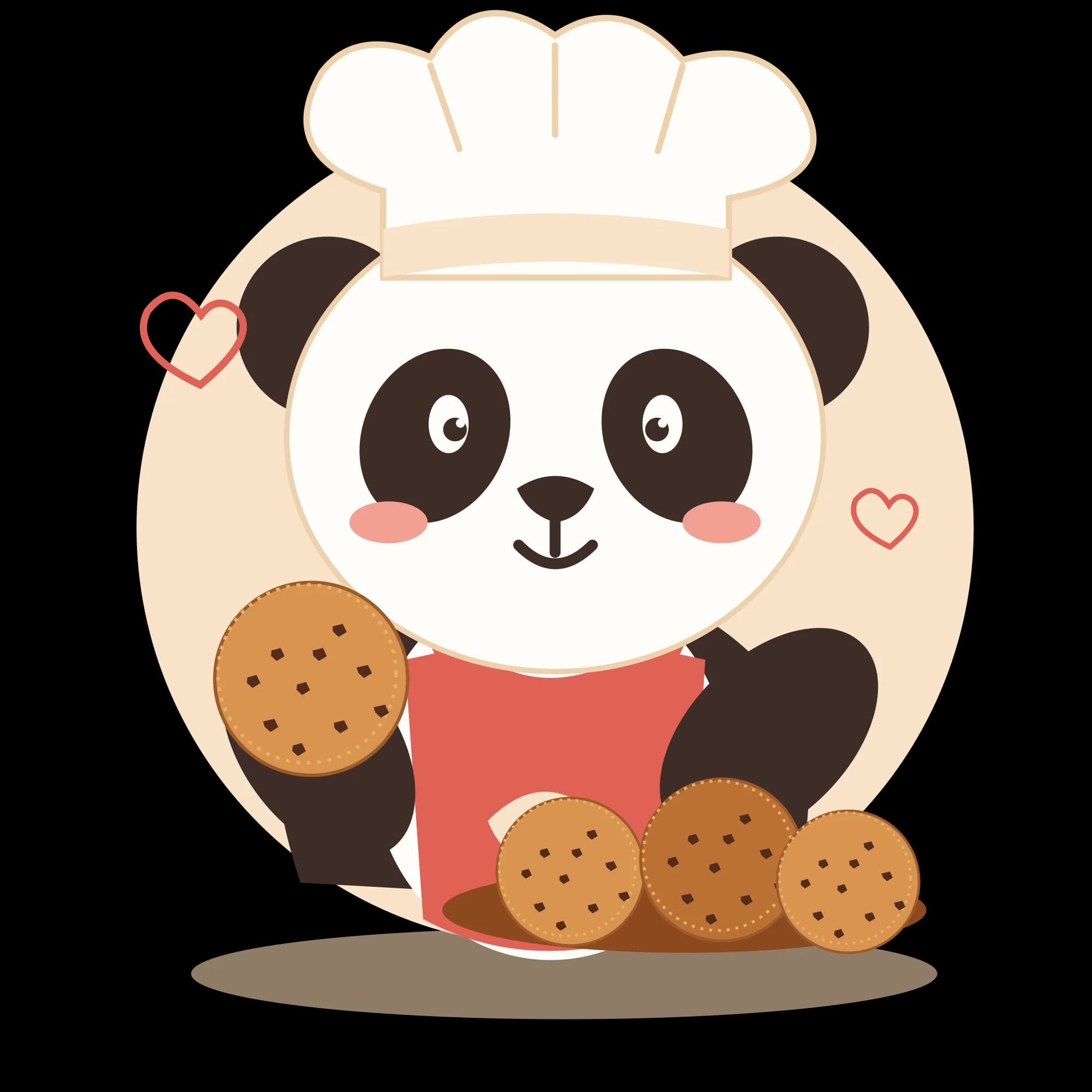 Panda chef de Auriel sosteniendo una cookie artesanal